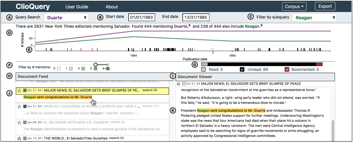 ClioQuery: Interactive Query-Oriented Text Analytics for Comprehensive Investigation of Historical News Archives